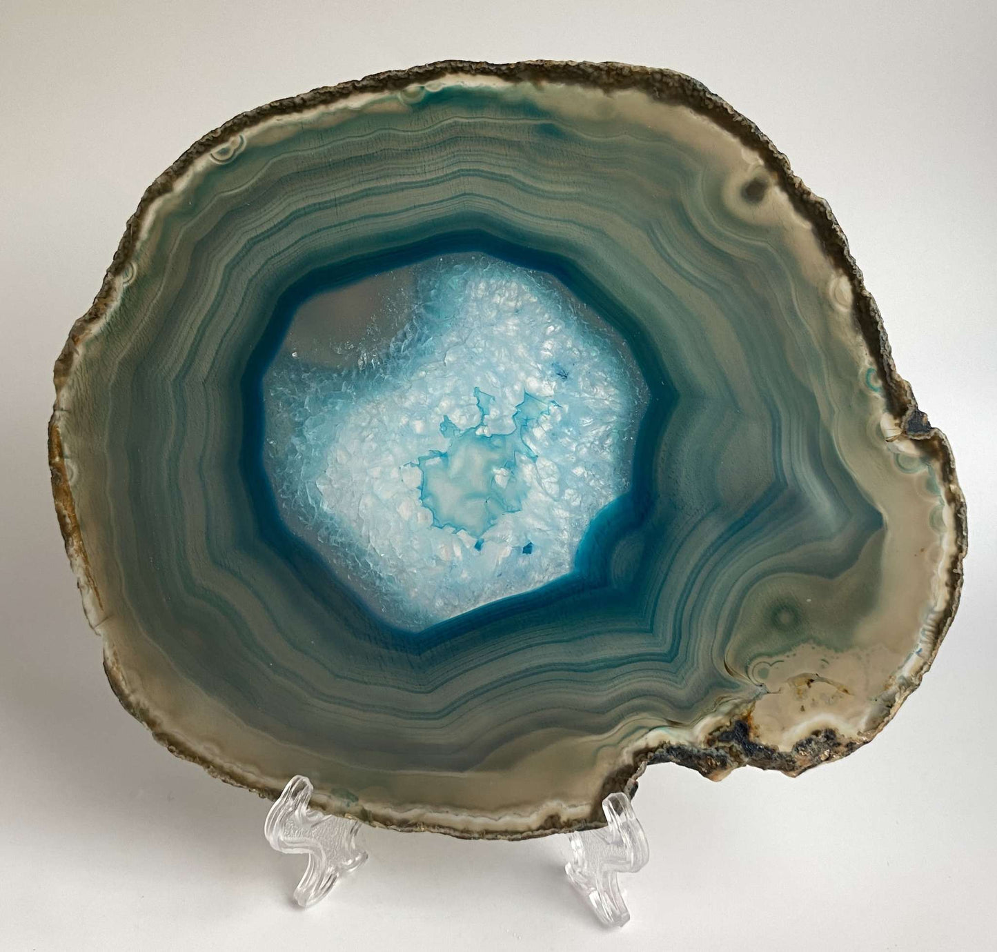 Felie geoda Agat Albastru natural cu suport plastic, 14 cm, piatra semipretioasa