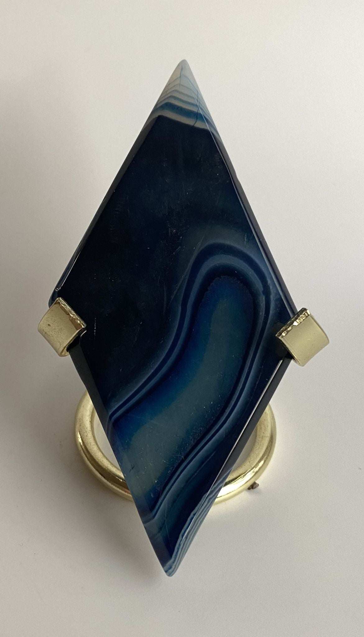 piatră semiprețioasă agat albastru romb 11cm pe suport metalic decor interior elegant energie pozitivă