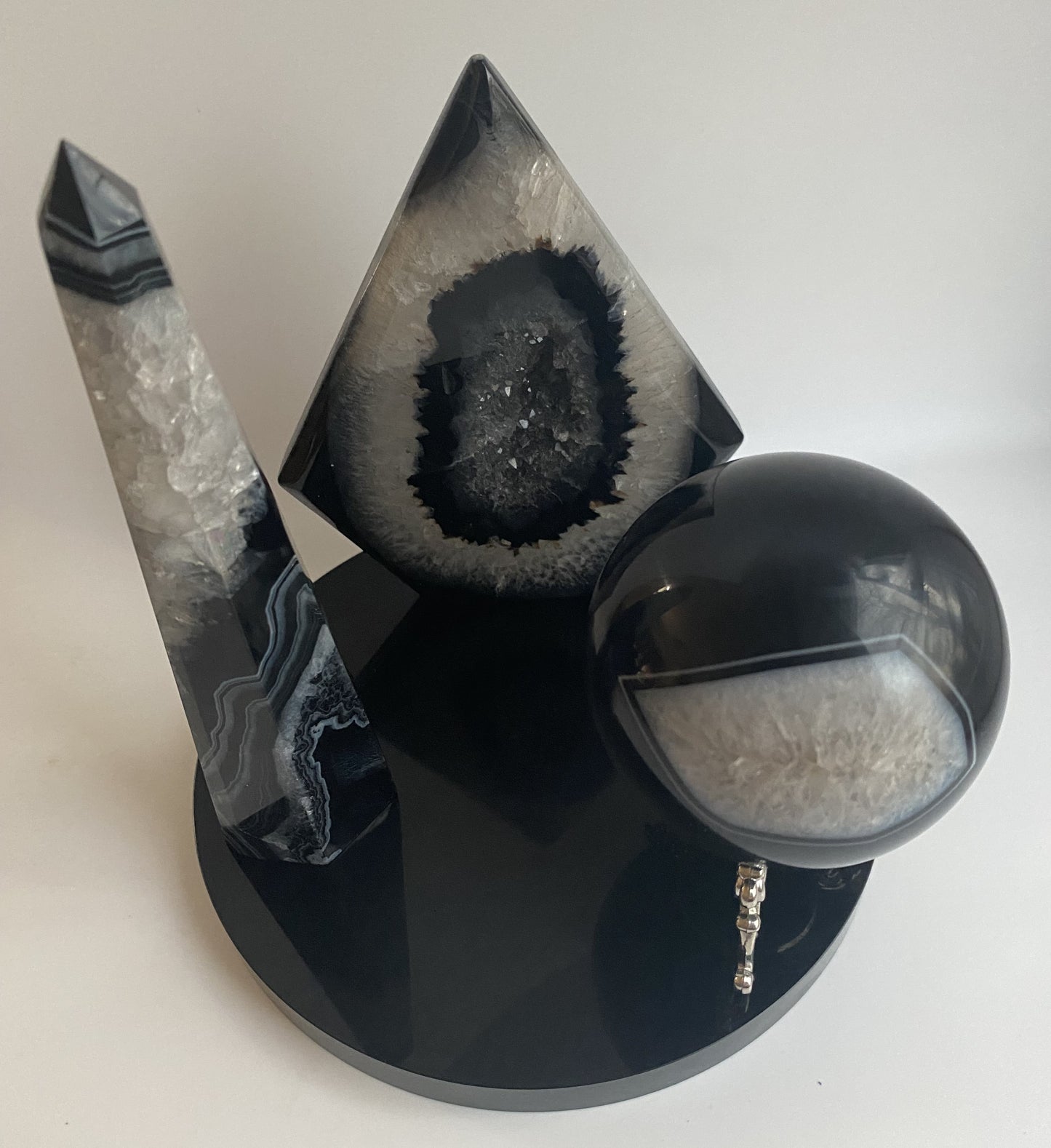 Agat Negru/Obsidian - Set decorativ din piatra semipretioasa