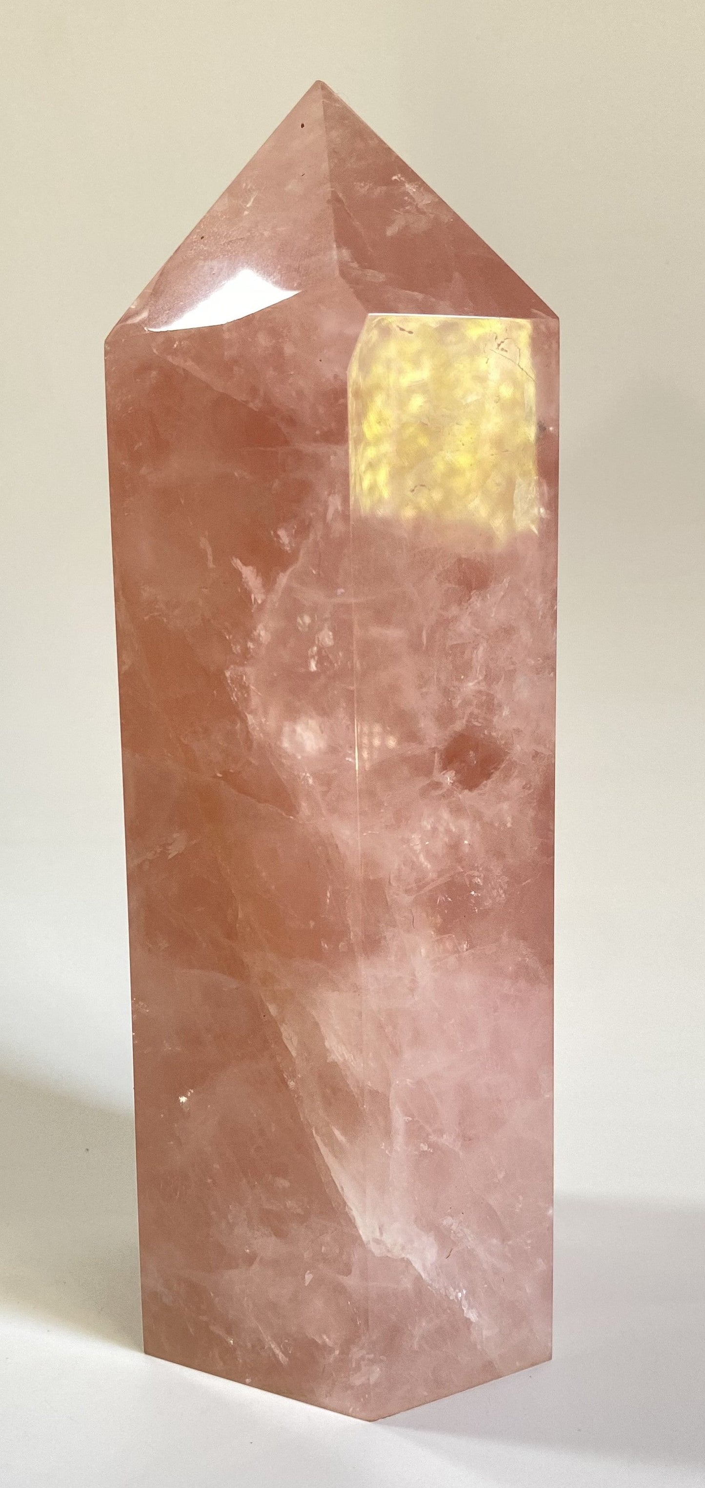 Obelisk from natural rose quartz crystal 20 cm, symbolizing love and positive energy gift