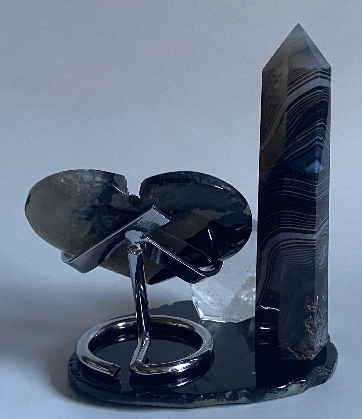 Set Cristale - Agat Negru & Cuart Transparent - Decoratiune Pietre Semipretioase