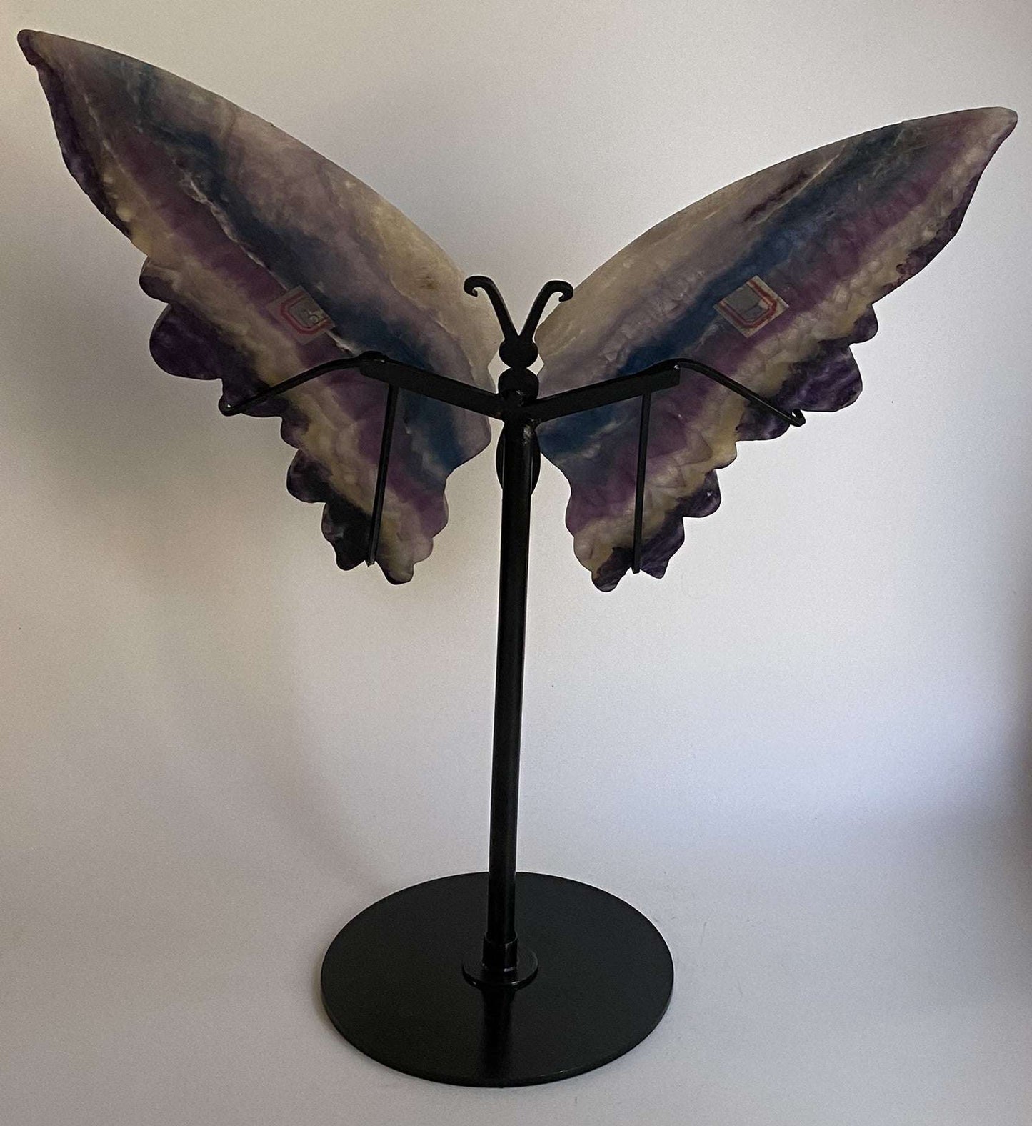 Fluorit butterfly gemstone on metal stand decorative piece