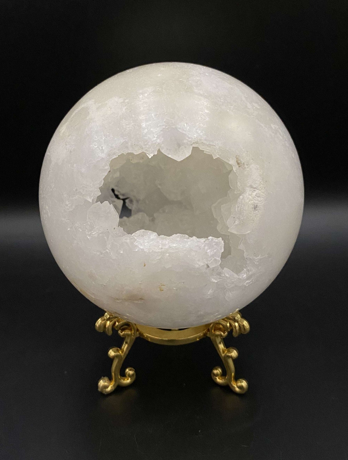Cuart Alb crystal sphere with metal stand decorative semiprecious stone