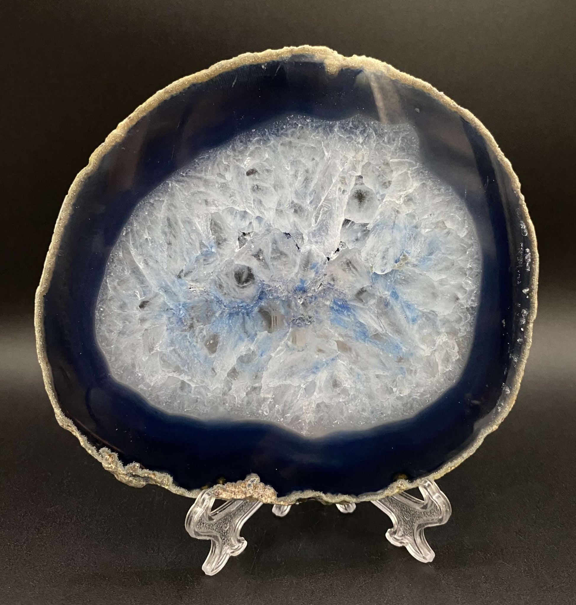 Felie geoda Agat Albastru cu suport plastic, piatra semipretioasa alba si albastra