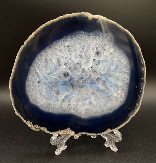 Felie geoda Agat Albastru cu suport plastic, piatra semipretioasa alba si albastra