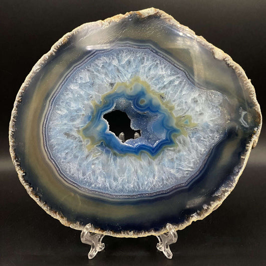 Felie geoda Agat Albastru 16.5cm cu suport plastic cristale vindecatoare naturale