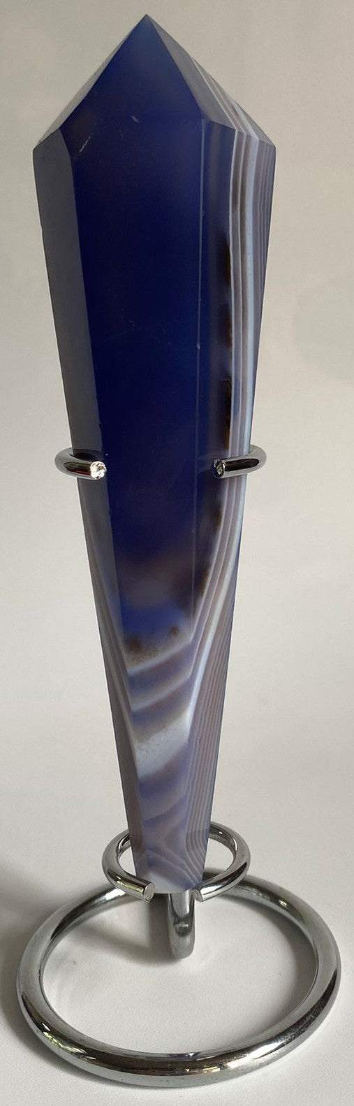 Sceptru din Agat Albastru de 14.6cm cu suport metalic inclus