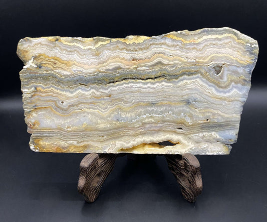 Felie de agat Crazy Lace cu suport din lemn, piatra semipretioasa decorativa