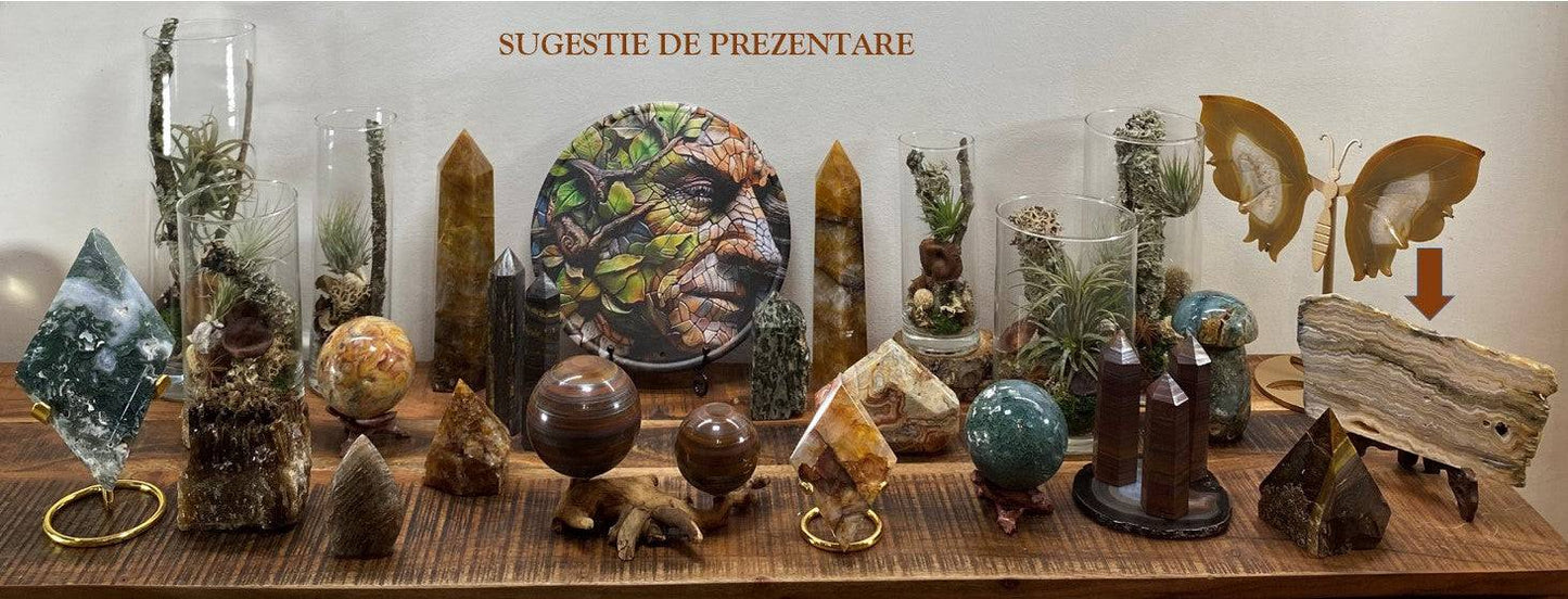 Felie Agat Crazy Lace pe suport din lemn, piatra semipretioasa decorativa