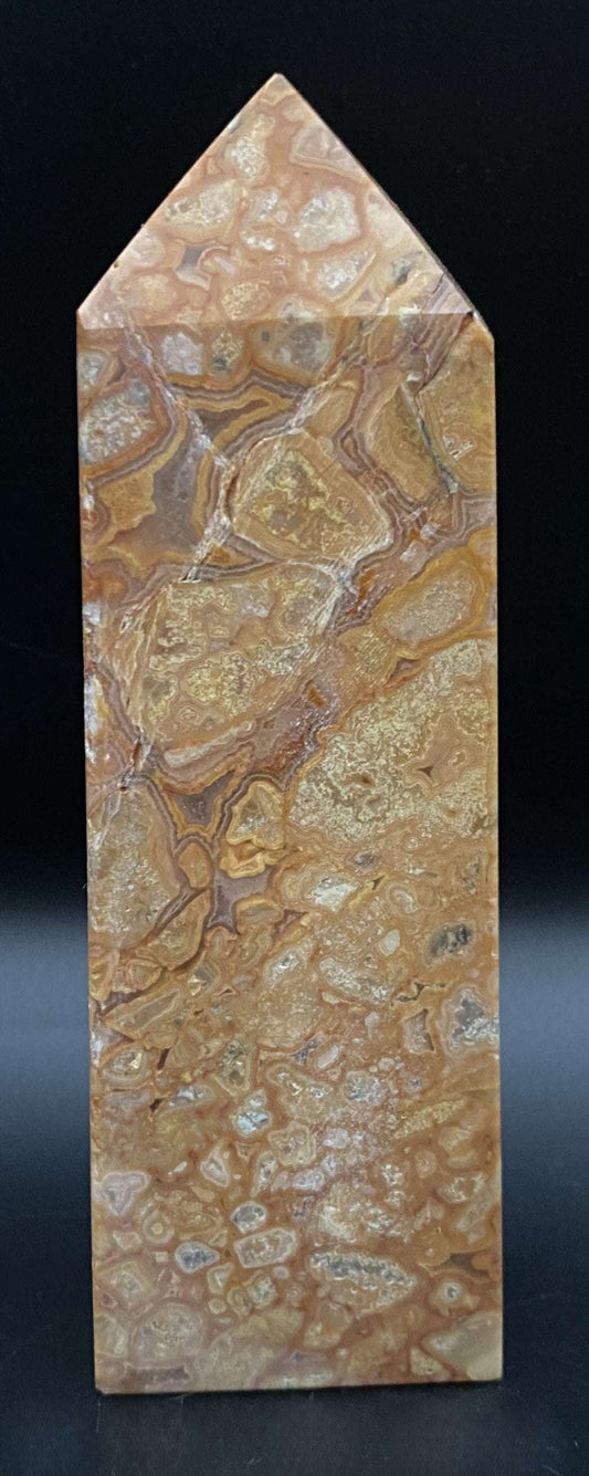 Obelisc din Agat Crazy Lace piatra semipretioasa maro cu modele naturale