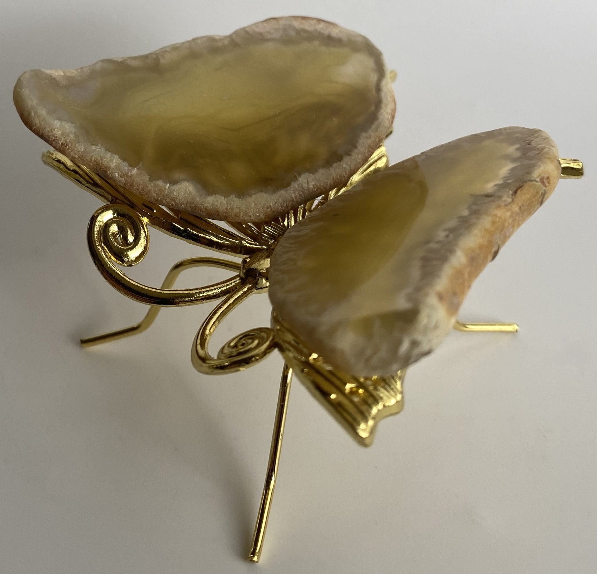 Fluture de 7.3cm din piatra semipretioasa de agat galben pe fundal alb