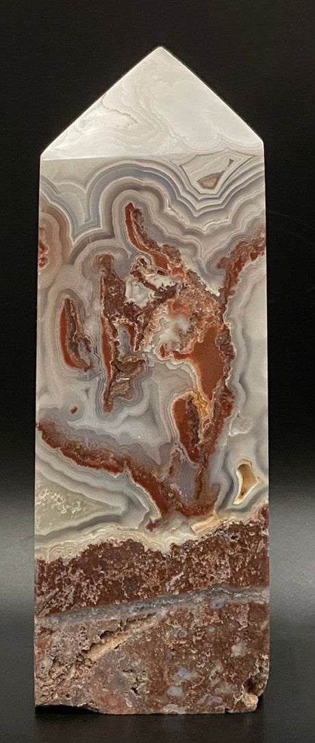 Obelisc din Agat Mexican natural, 11.3cm, piatră semiprețioasă cu texturi unice.