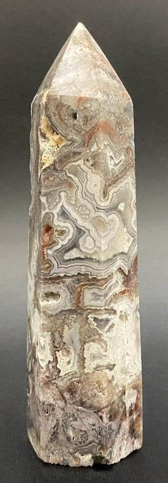 Obelisc decorativ din Agat Mexican natural de 9.2 cm, piatră semiprețioasă cu modele unice.