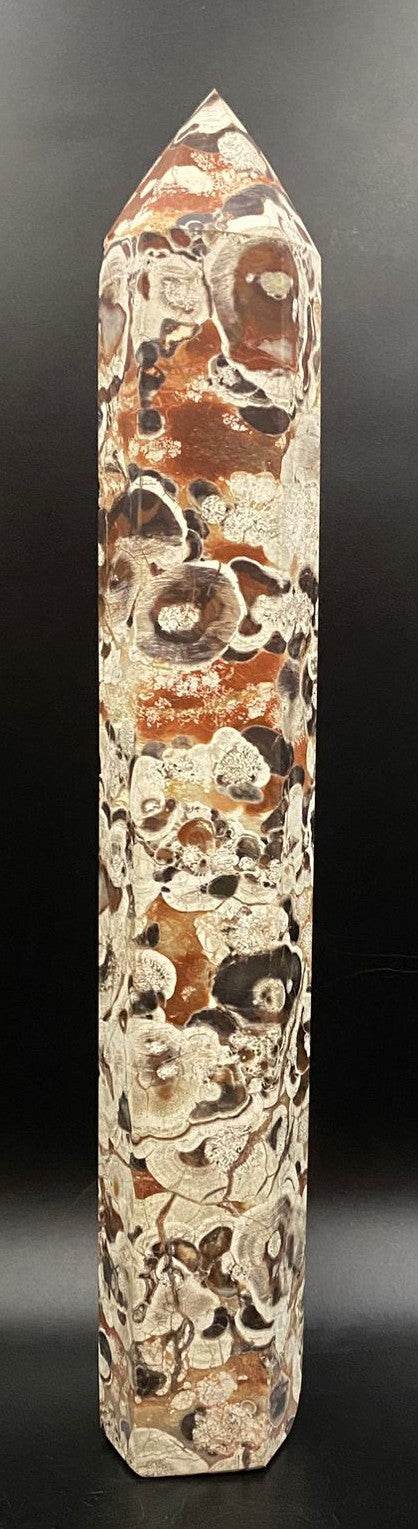 Obelisc 24.5 cm din Agat Money cu pietre semiprețioase naturale, design unic marmorat.