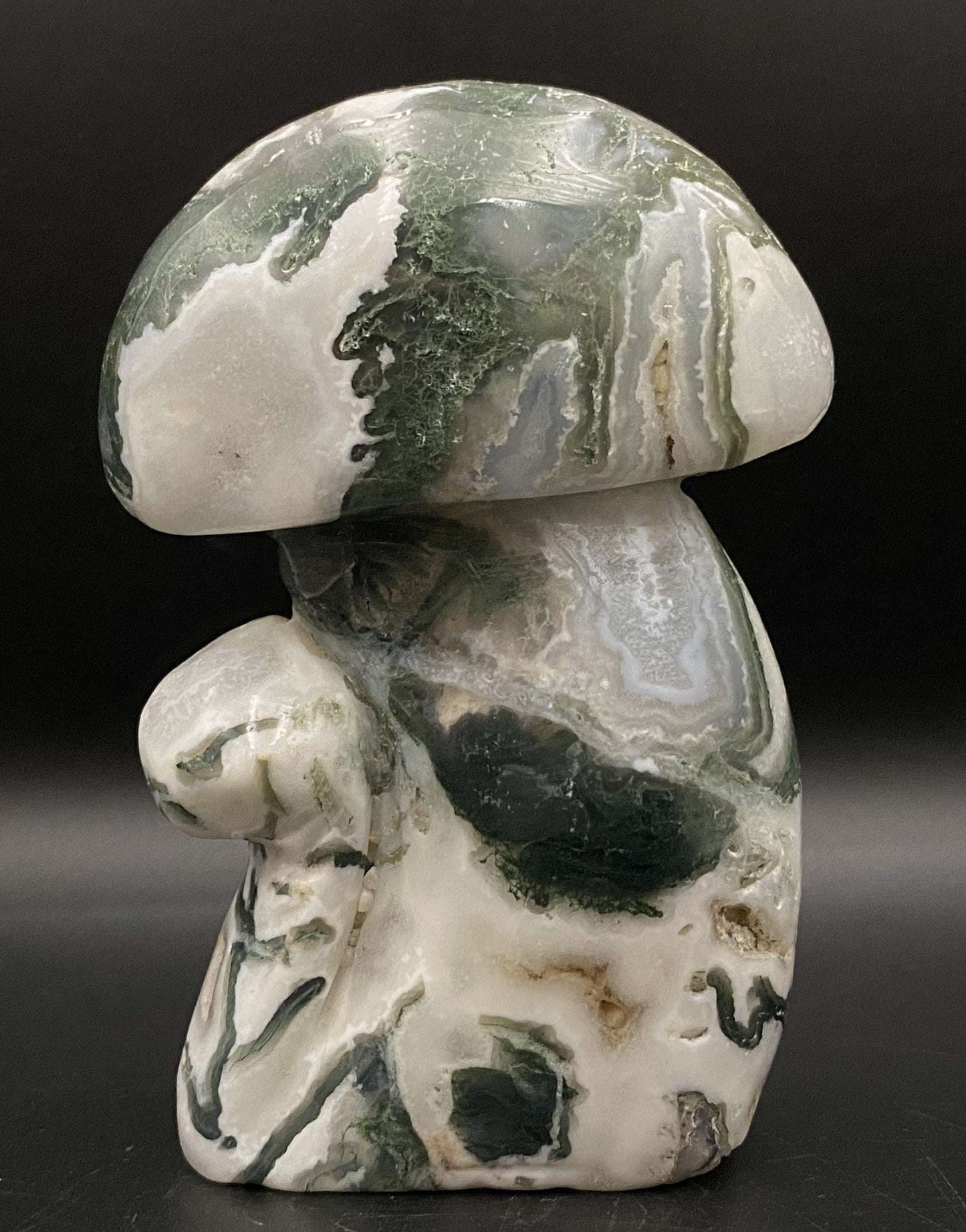 Ciuperca decorativa din agat muschi, piatra semipretioasa sculptata manual