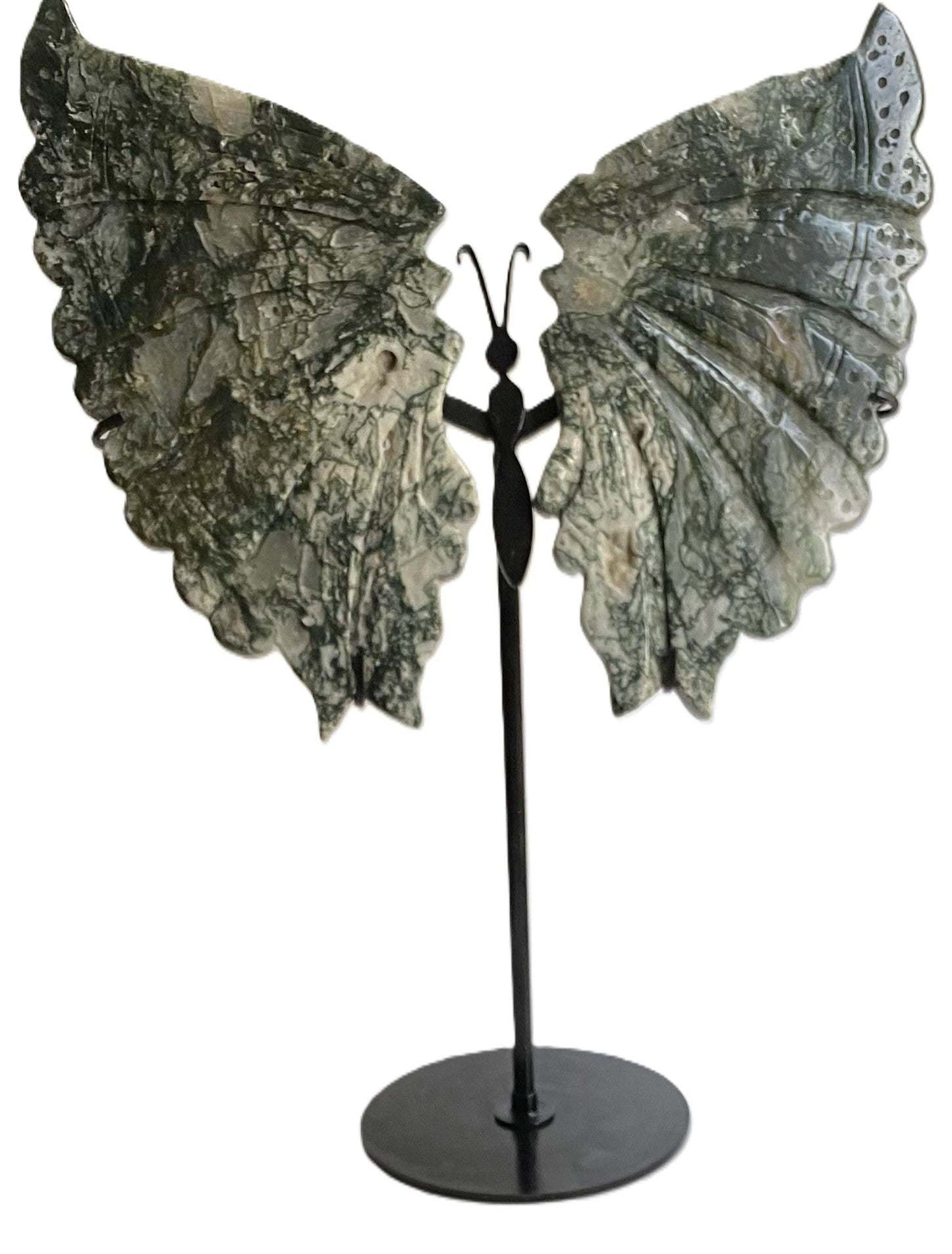 Fluture decorativ din Agat Muschi pe suport metalic 26x33 cm semipretios