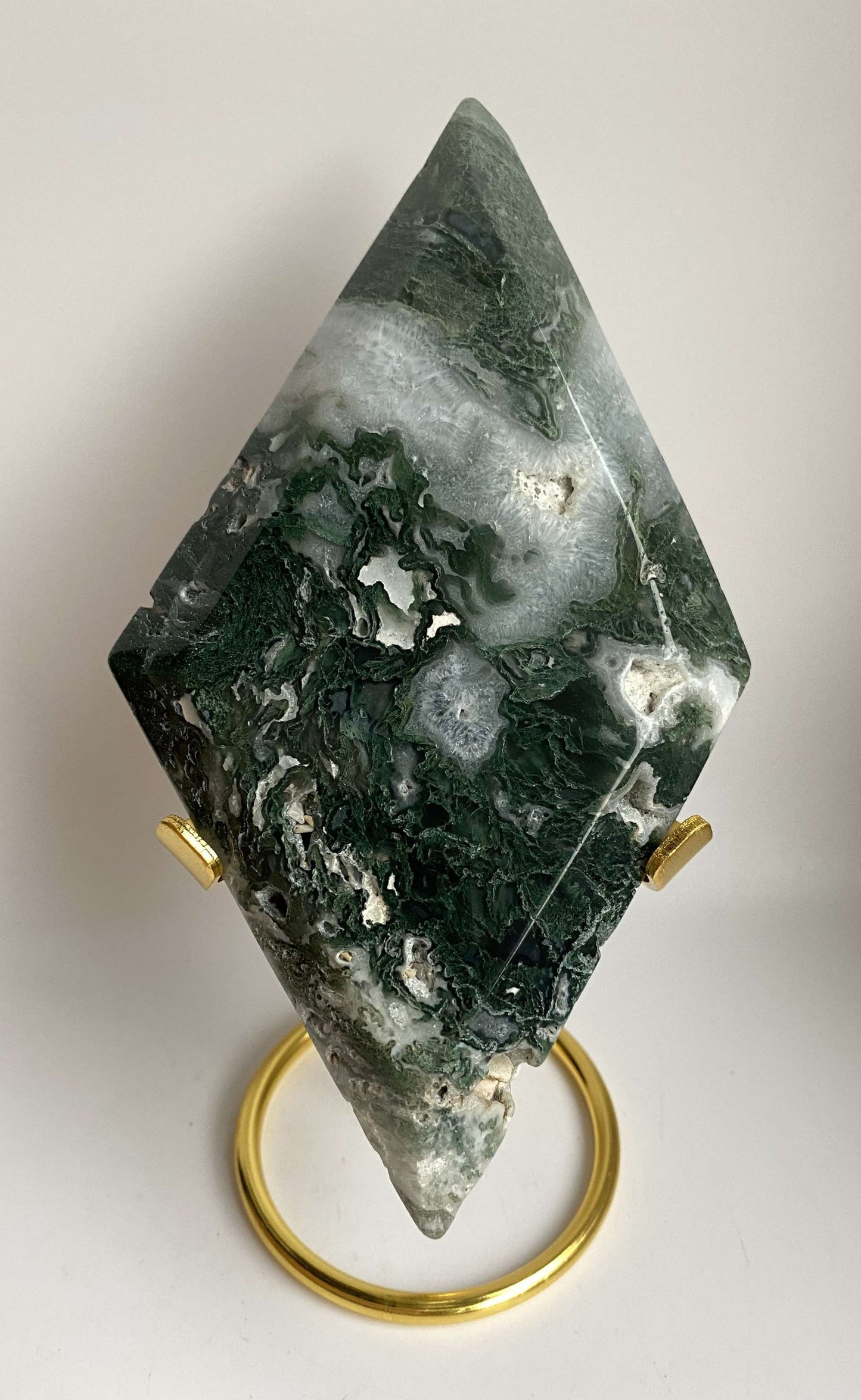 Romb Agat Muschi piatra semipretioasa cu suport metalic auriu