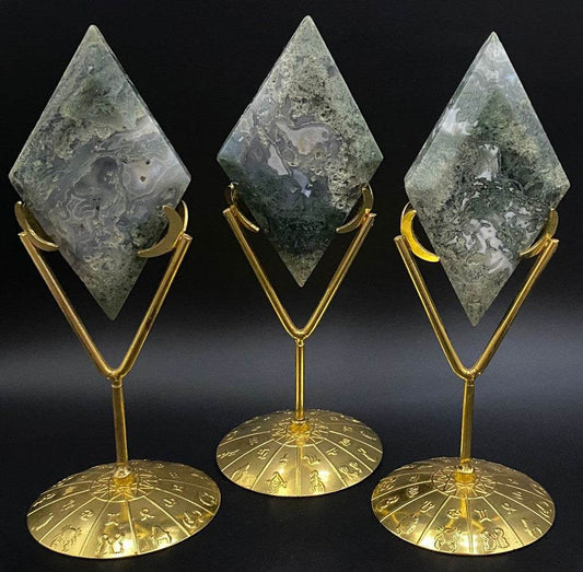 Set trei romburi din agat muschi natural pe suport metalic auriu elegant