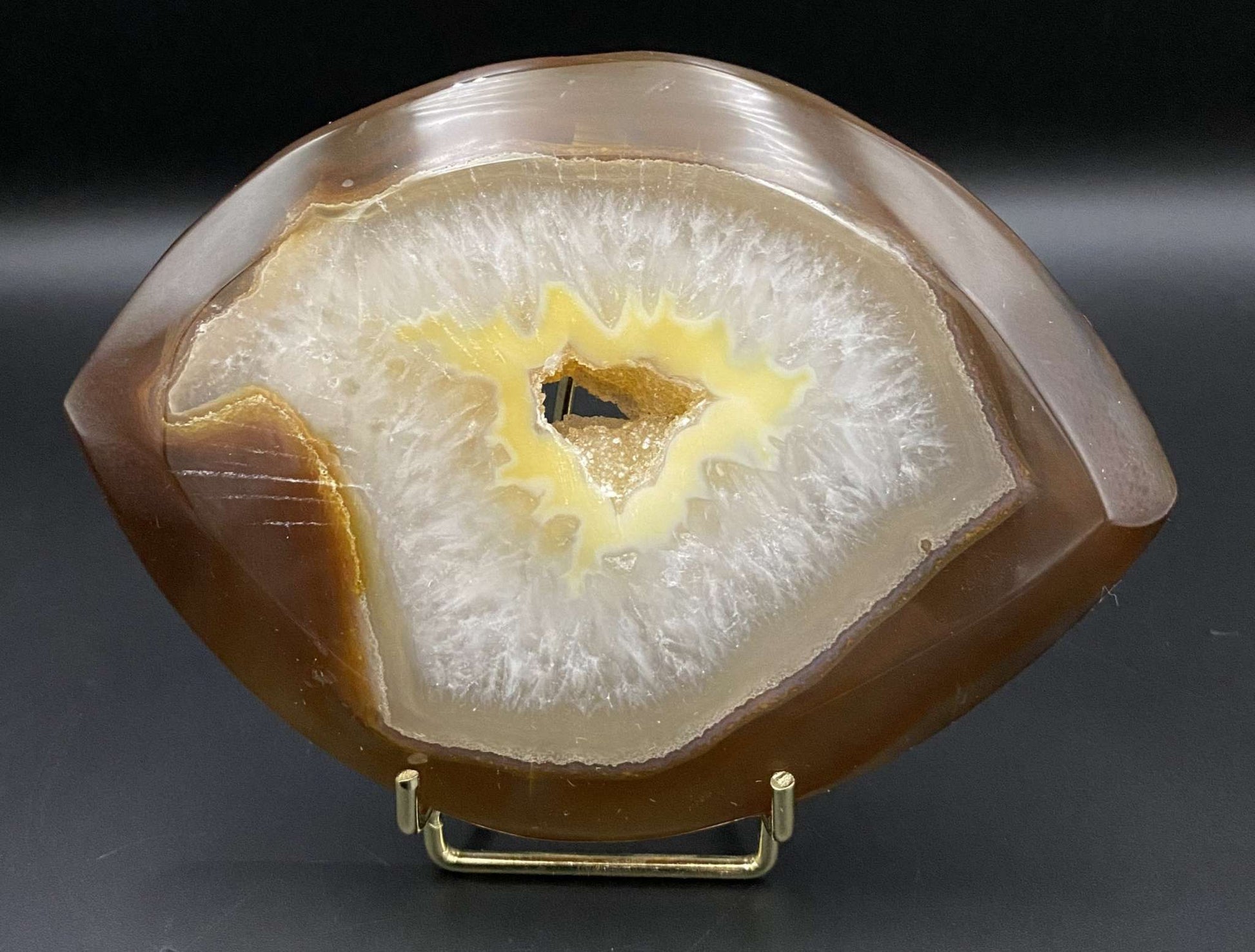 Agat natural felie piatra semipretioasa pe suport metalic display