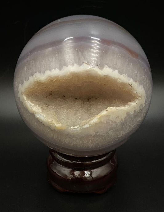 Sfera Agat Natural 6.6cm decorativa cu suport lemn piatra semipretioasa
