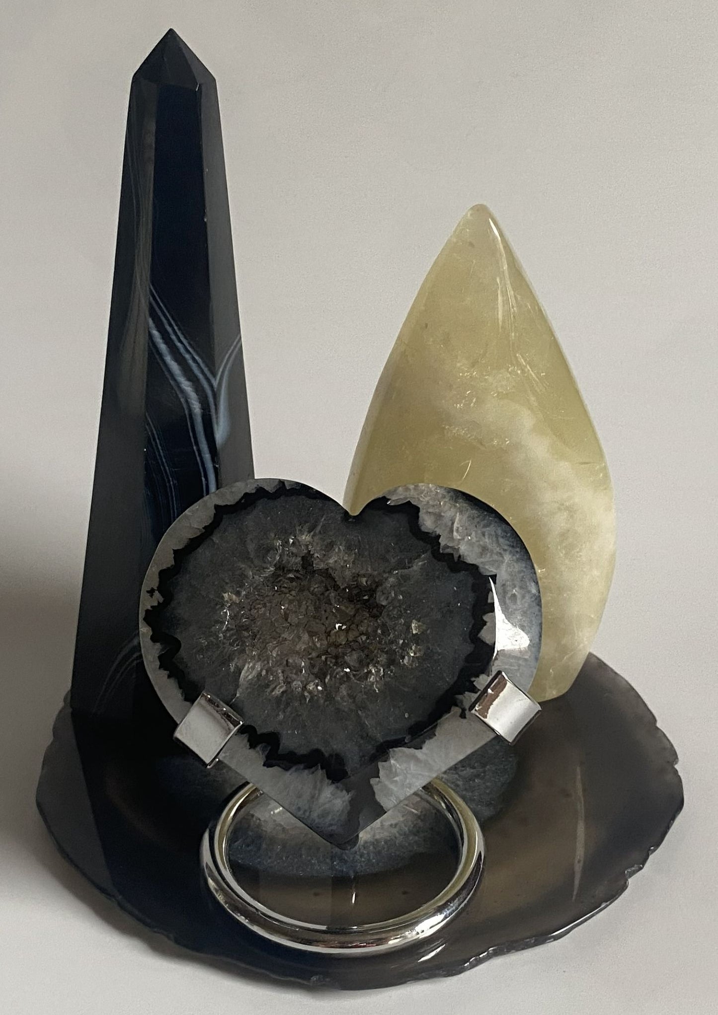 Set Cristale - Agat Negru&Citrin - Decoratiune Pietre Semipretioase