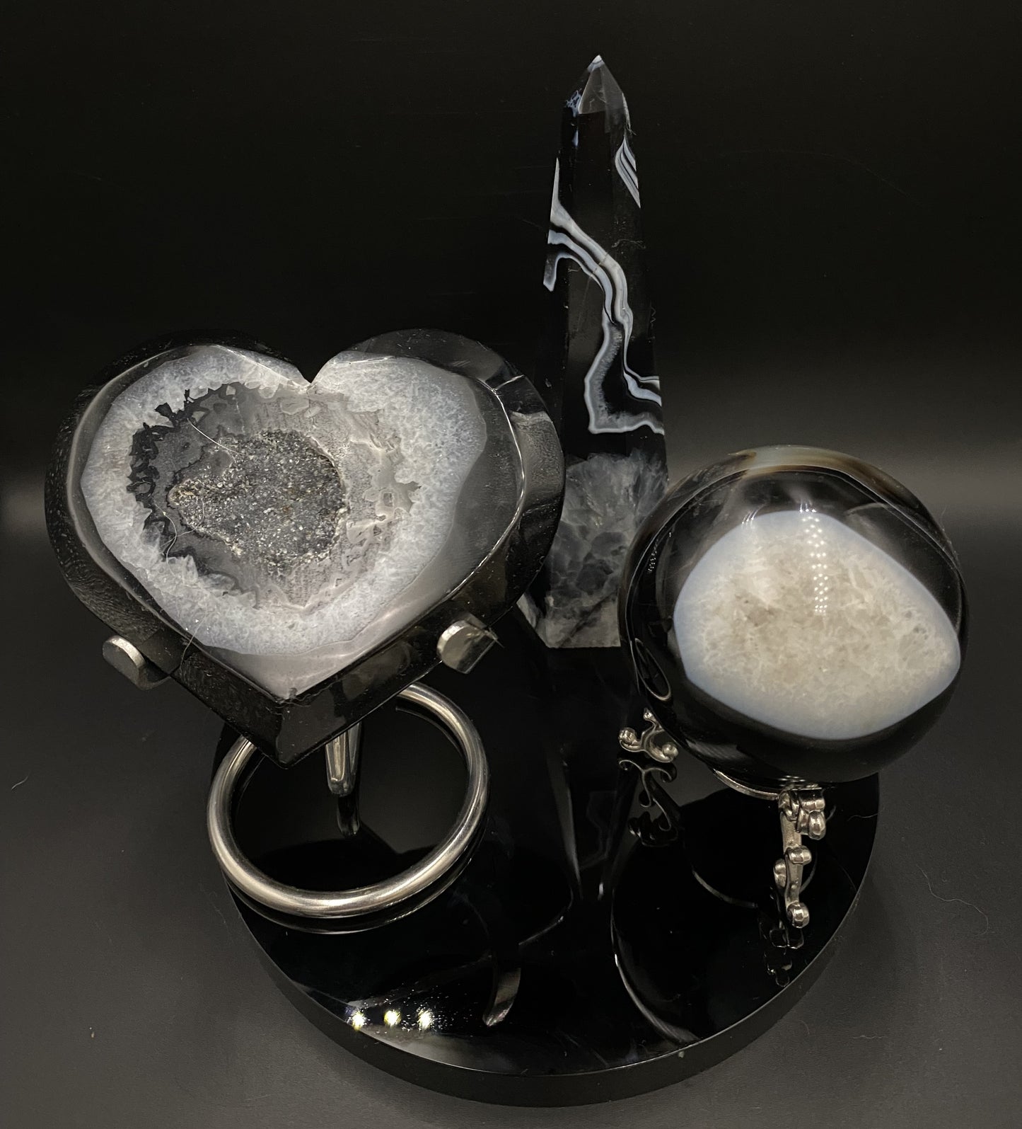Agat Negru/Obsidian - Set decorativ din piatra semipretioasa