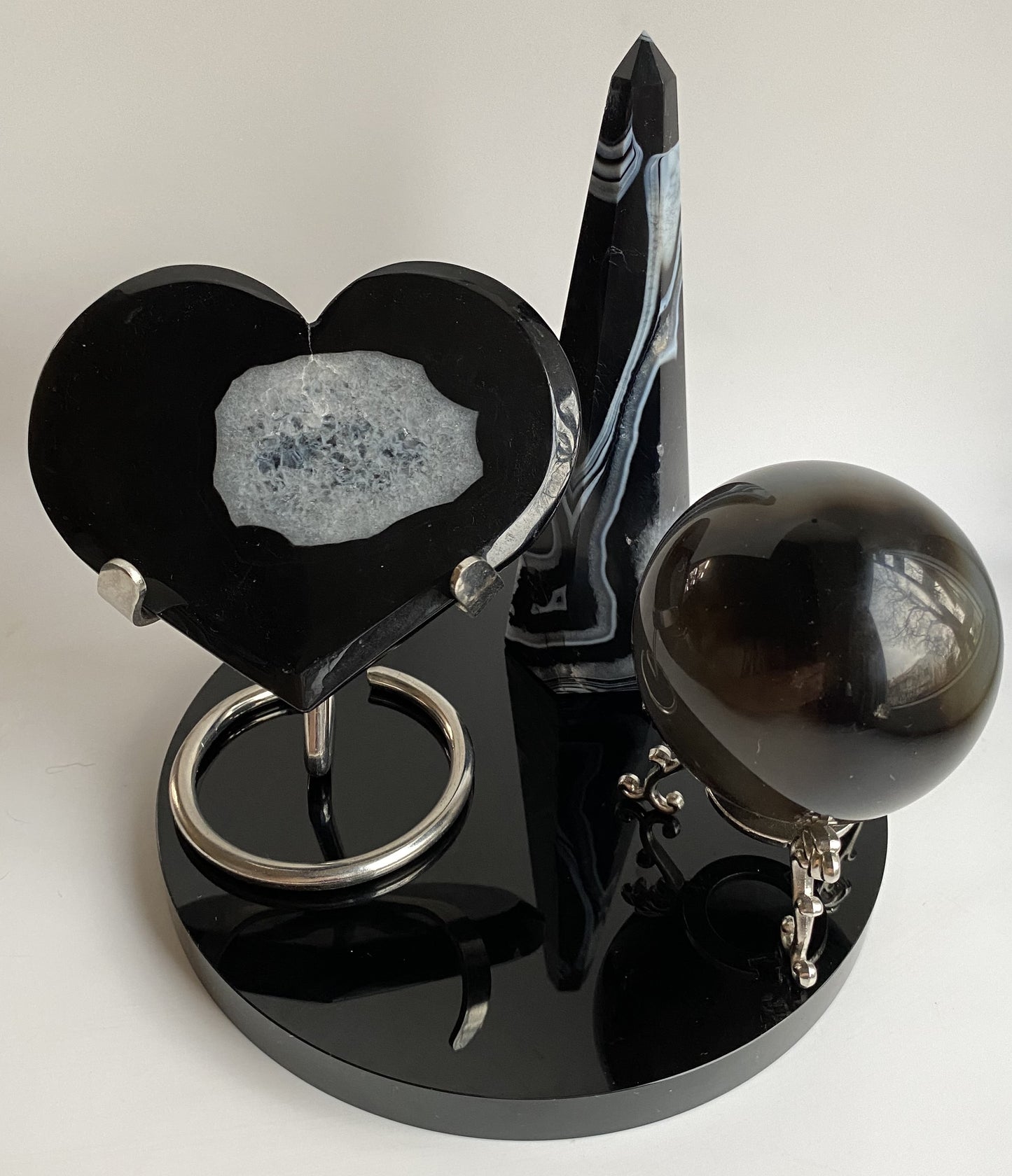 Agat Negru/Obsidian - Set decorativ din piatra semipretioasa