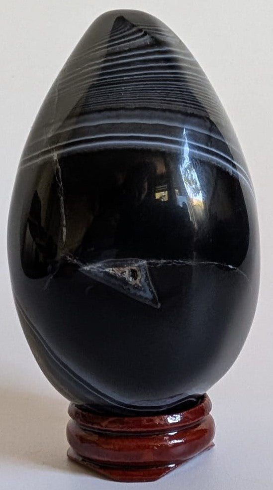 Ou de 7.5cm din piatra semipretioasa de agat negru pe fundal alb