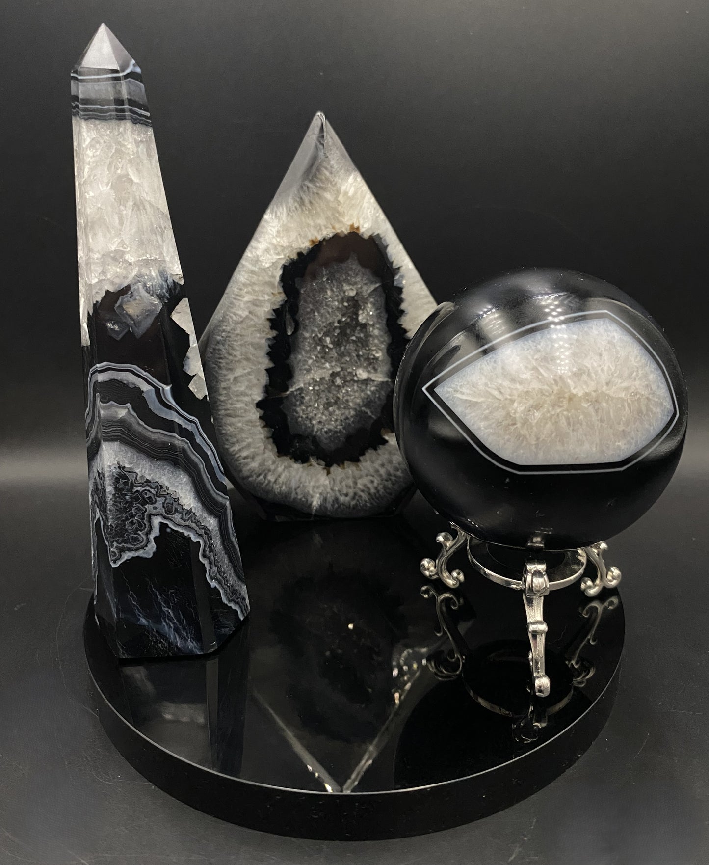 Agat Negru/Obsidian - Set decorativ din piatra semipretioasa