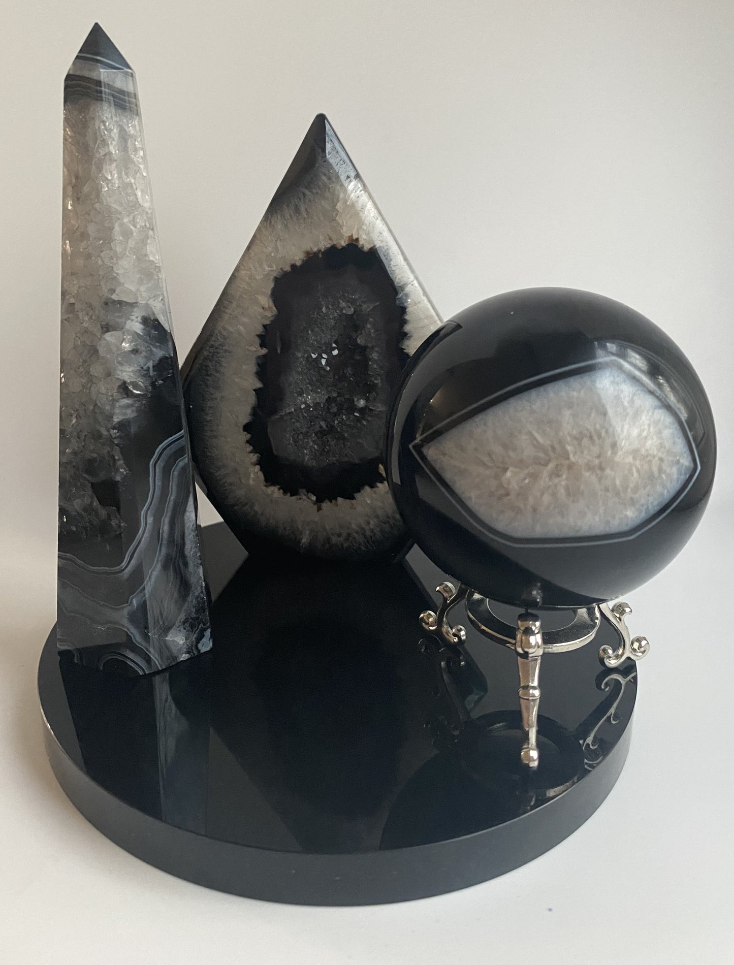 Agat Negru/Obsidian - Set decorativ din piatra semipretioasa