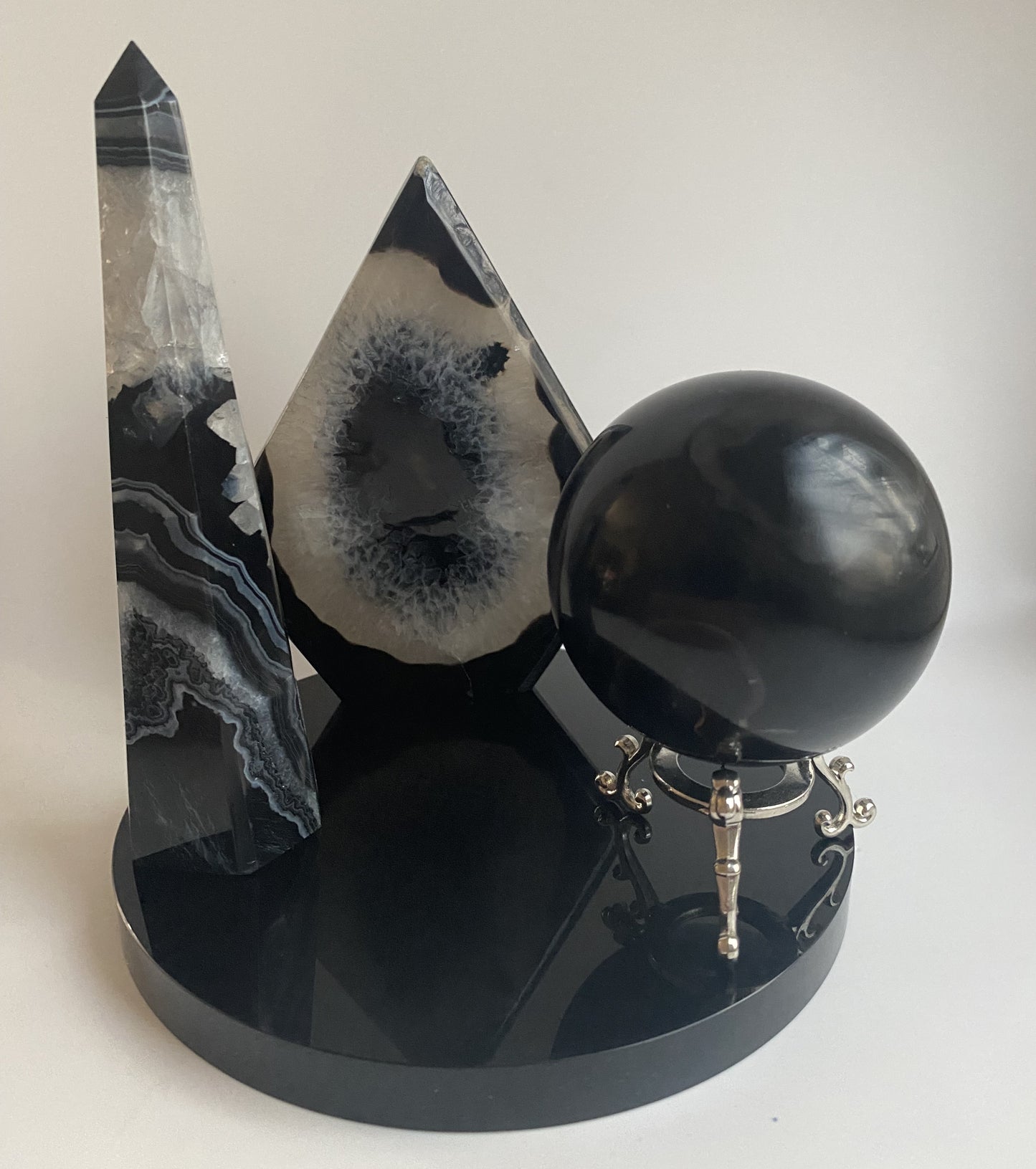 Agat Negru/Obsidian - Set decorativ din piatra semipretioasa