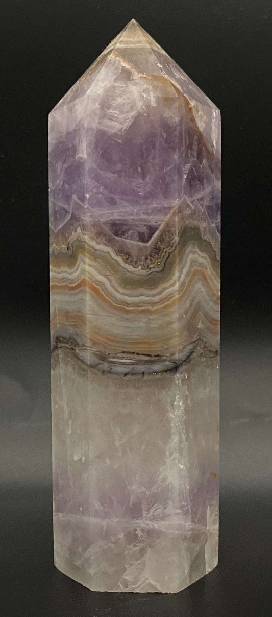Obelisc din Simbiot de ametist-agat piatră semiprețioasă violet și alb maro
