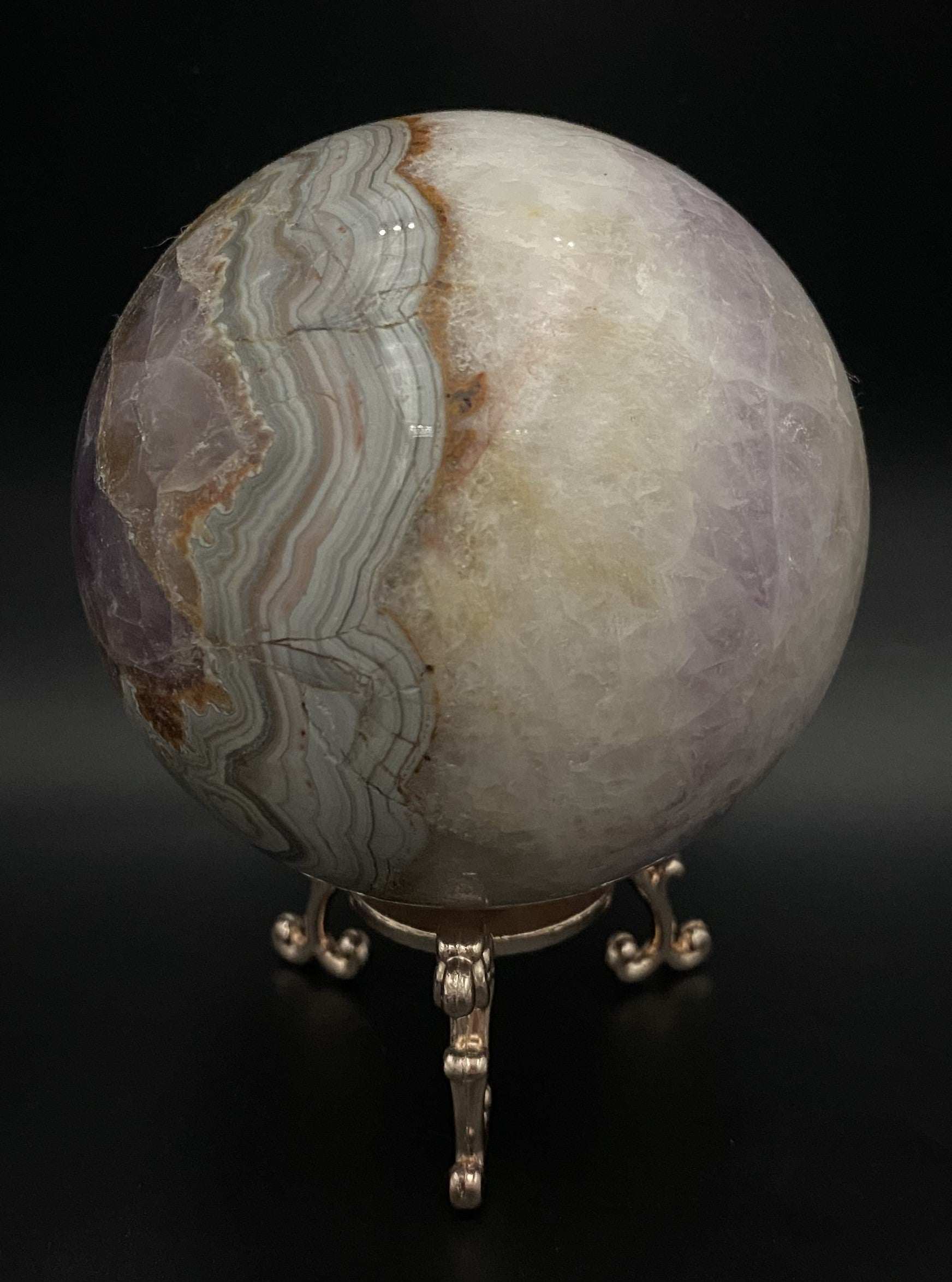 Sfera de piatra semipretioasa Ametist-Agat pe suport metalic