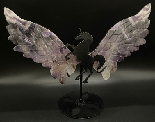 Pegas decorativ din piatra semipretioasa Ametist Dream Chevron pe suport metalic negru.