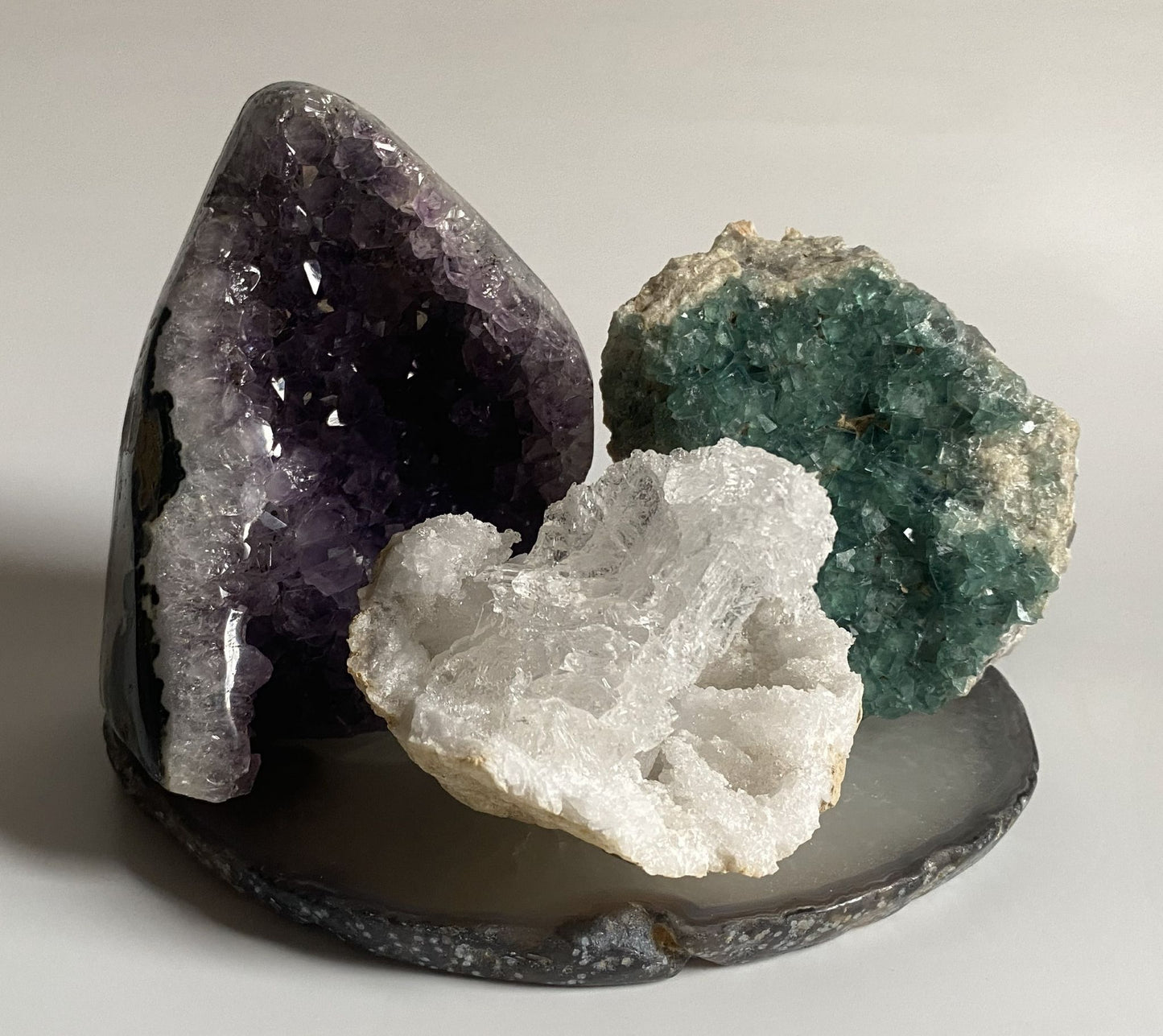 Set Cristale - Ametist&CuartAlb&FluoritVerde - Decoratiune Pietre Semipretioase