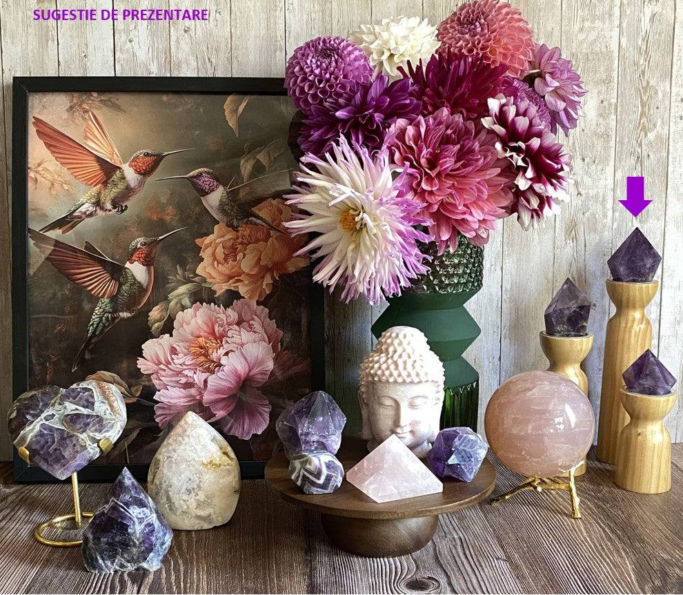 Obelisc din ametist natural de 6.4 cm, piatră semiprețioasă violetă