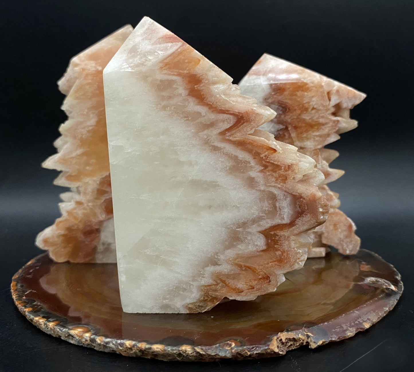 Calcit Wolf Tooth/Agat Rosu - Set obeliscuri piatra semipretioasa