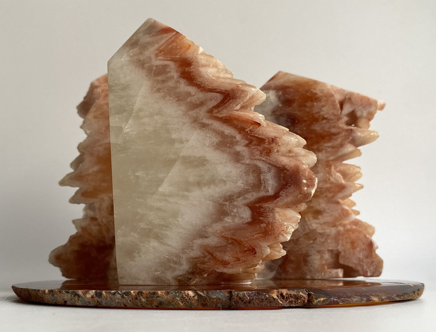 Calcit Wolf Tooth/Agat Rosu - Set obeliscuri piatra semipretioasa