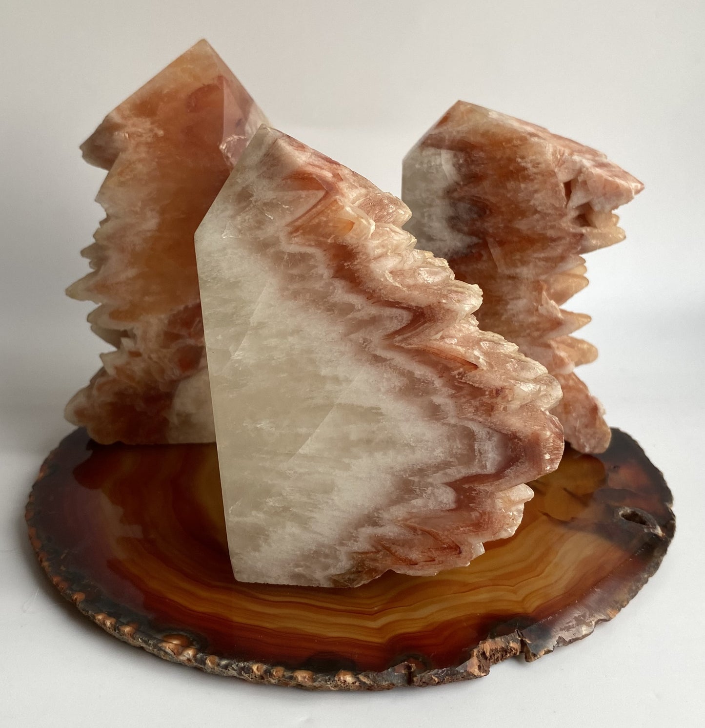 Calcit Wolf Tooth/Agat Rosu - Set obeliscuri piatra semipretioasa