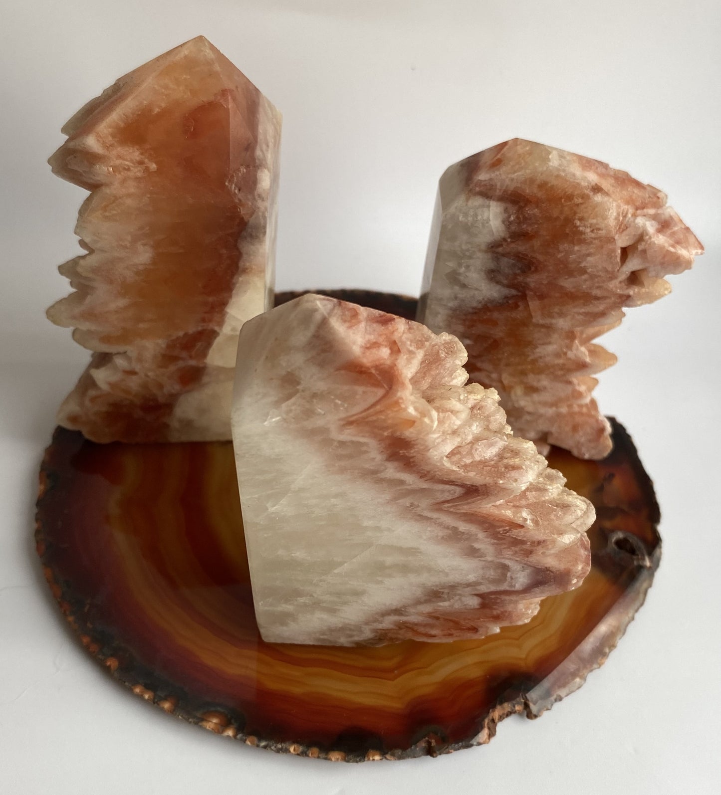 Calcit Wolf Tooth/Agat Rosu - Set obeliscuri piatra semipretioasa
