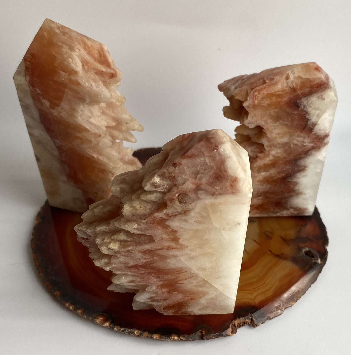 Calcit Wolf Tooth/Agat Rosu - Set obeliscuri piatra semipretioasa