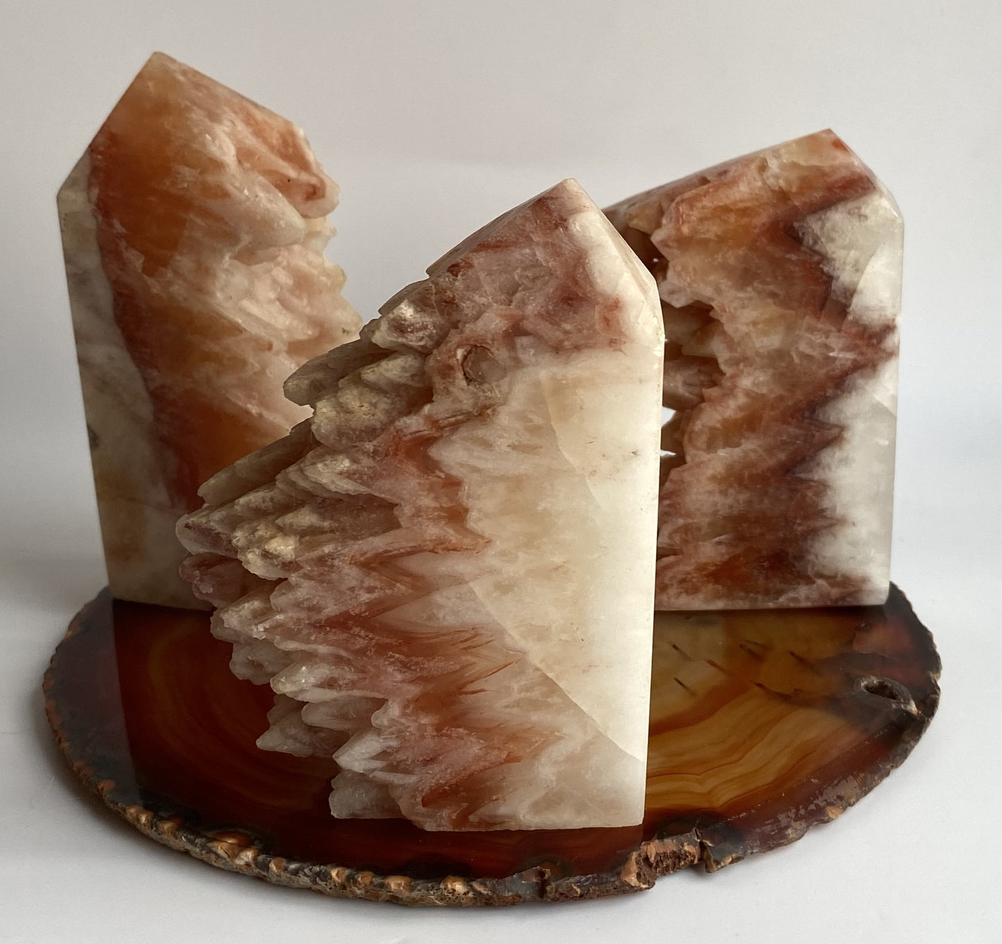Calcit Wolf Tooth/Agat Rosu - Set obeliscuri piatra semipretioasa