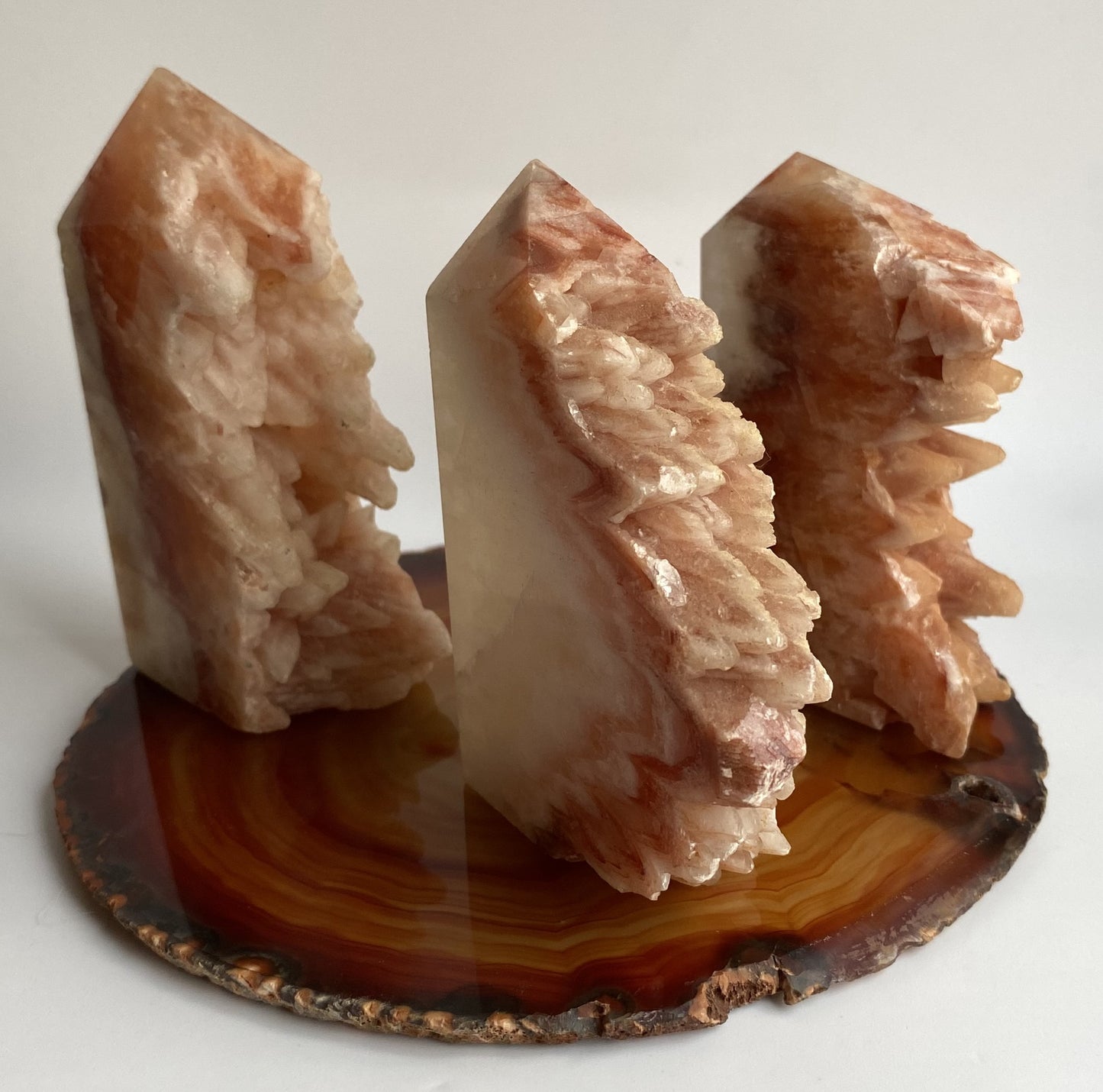 Calcit Wolf Tooth/Agat Rosu - Set obeliscuri piatra semipretioasa