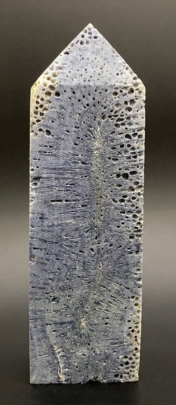 Obelisc din piatra semipretioasa de coral albastru pe fundal negru