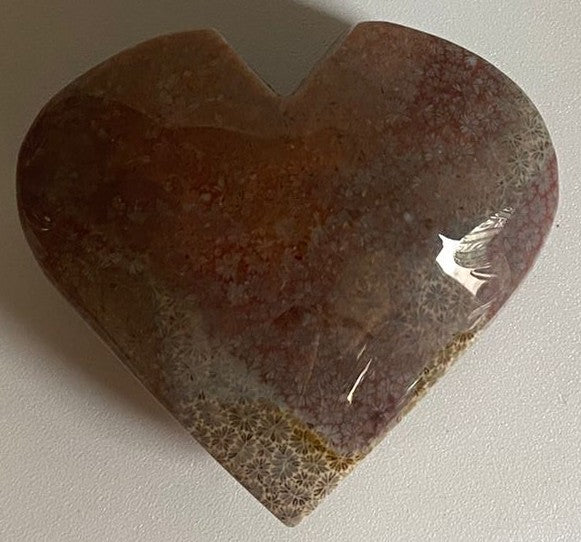 Inima din cristal de coral fosilizat cu fundal alb