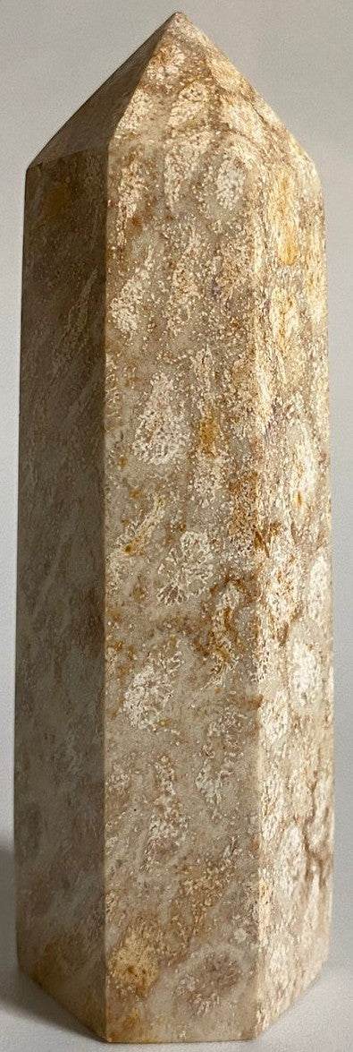 Obelisc din coral fosilizat de 8.6 cm din pietre semiprețioase naturale