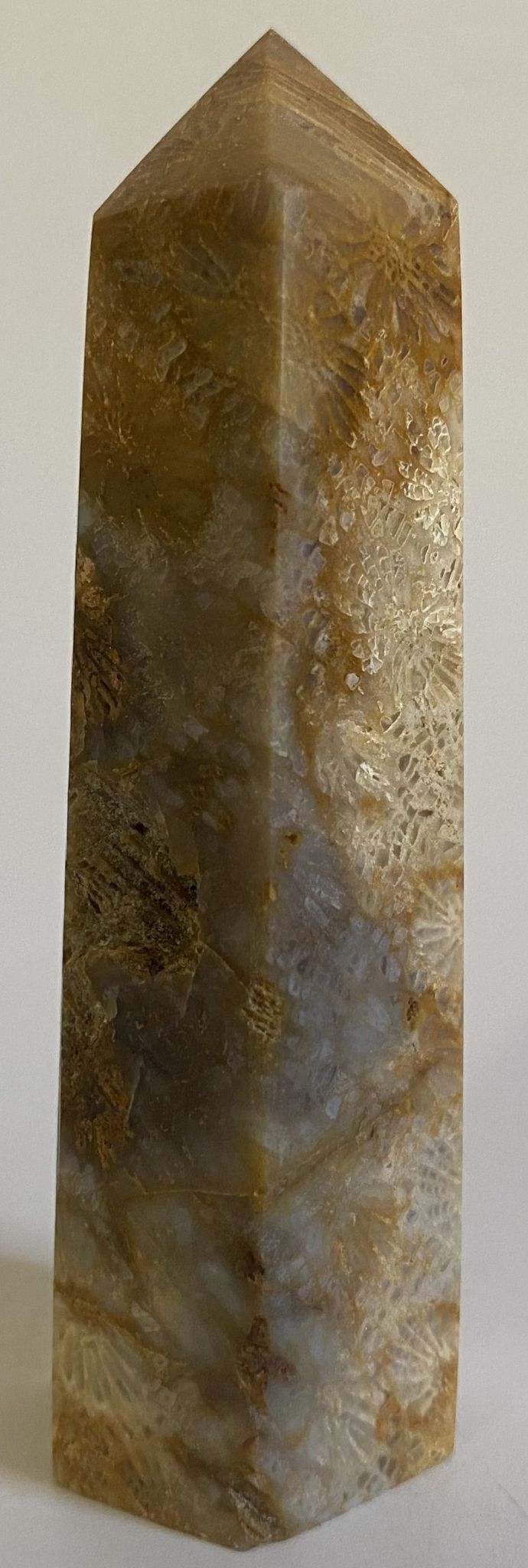 Obelisc 8.7cm din coral fosilizat natural, piatră semiprețioasă