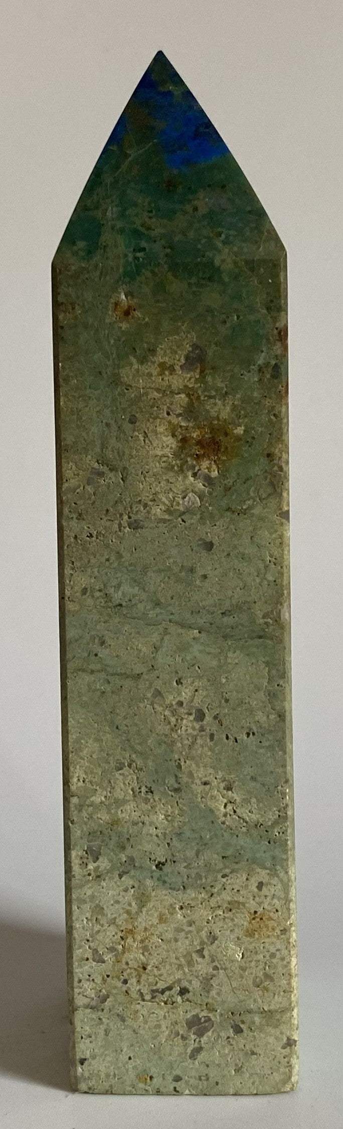Obelisc din piatră semiprețioasă crisocola naturală 11.2cm pentru decor și meditație