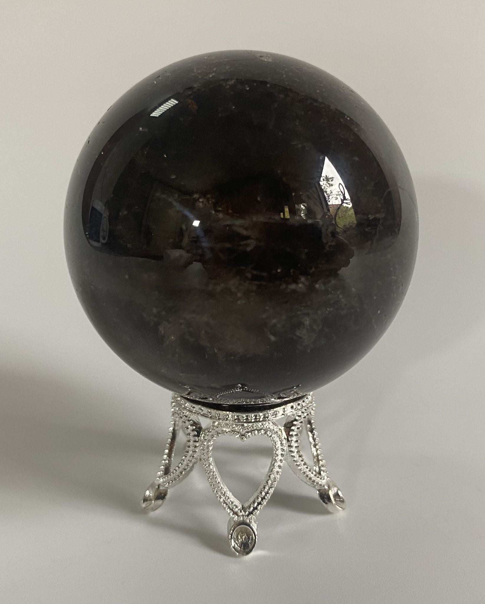 Sfera 4.5cm din Cuart Fumuriu pe suport metalic, piatra semipretioasa naturala