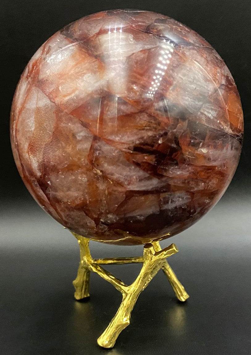 Sfera din Cuart Hematoid Rosu de 9.4 cm pe suport metalic